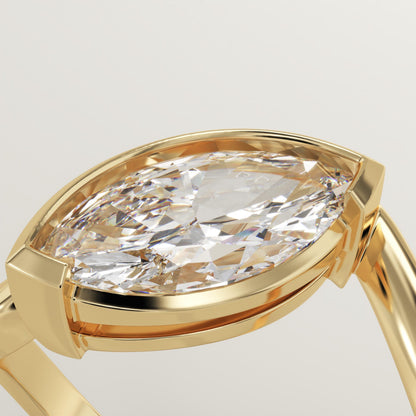 Marquise Cut Half Bezel Waved Lab-Grown Diamond Engagement Ring