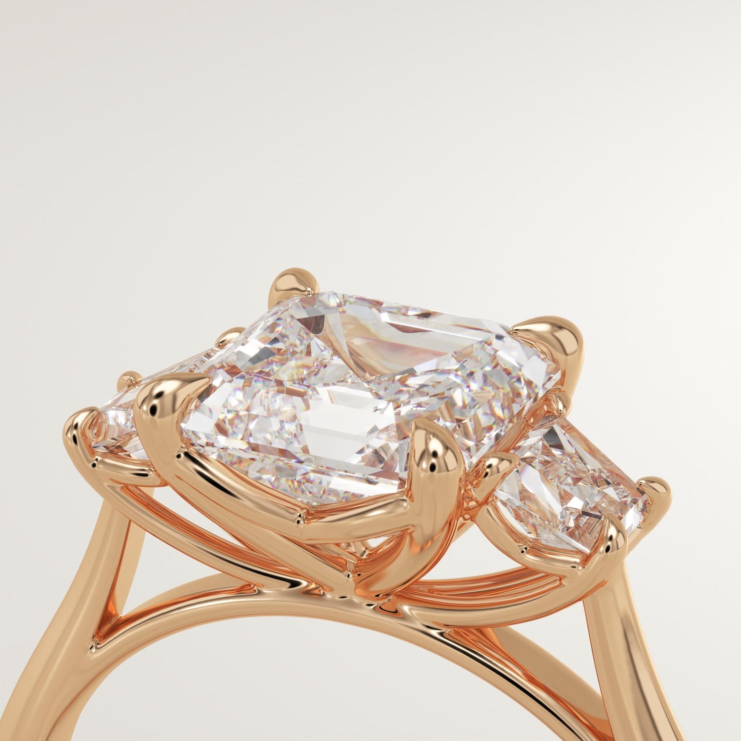 1.75 CT Asscher Cut Three Stone Moissanite Engagement Ring