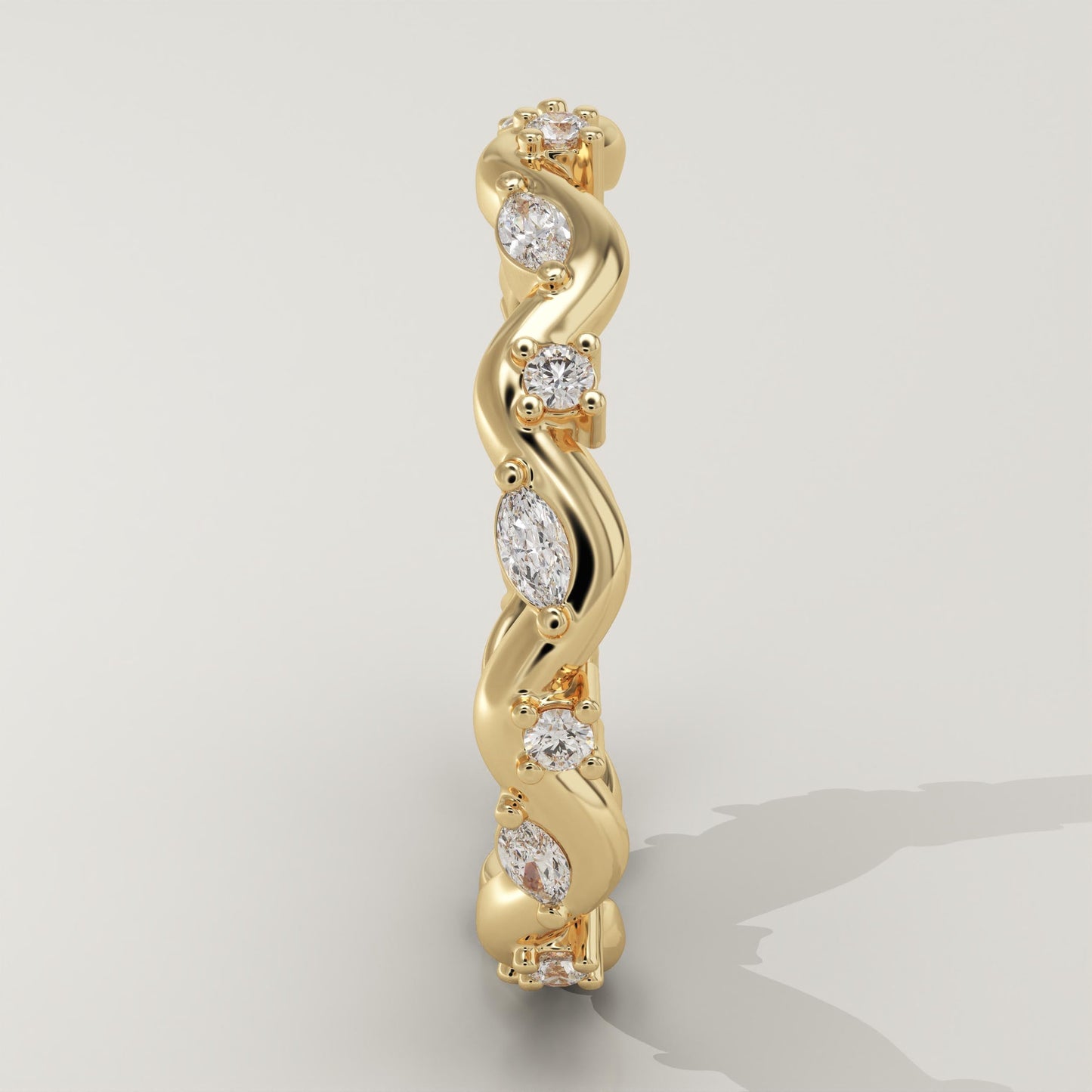 0.56 TCW Round & Marquise Lab-Grown Diamond Curved Wedding Band