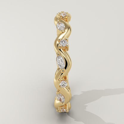 0.56 TCW Round & Marquise Lab-Grown Diamond Curved Wedding Band