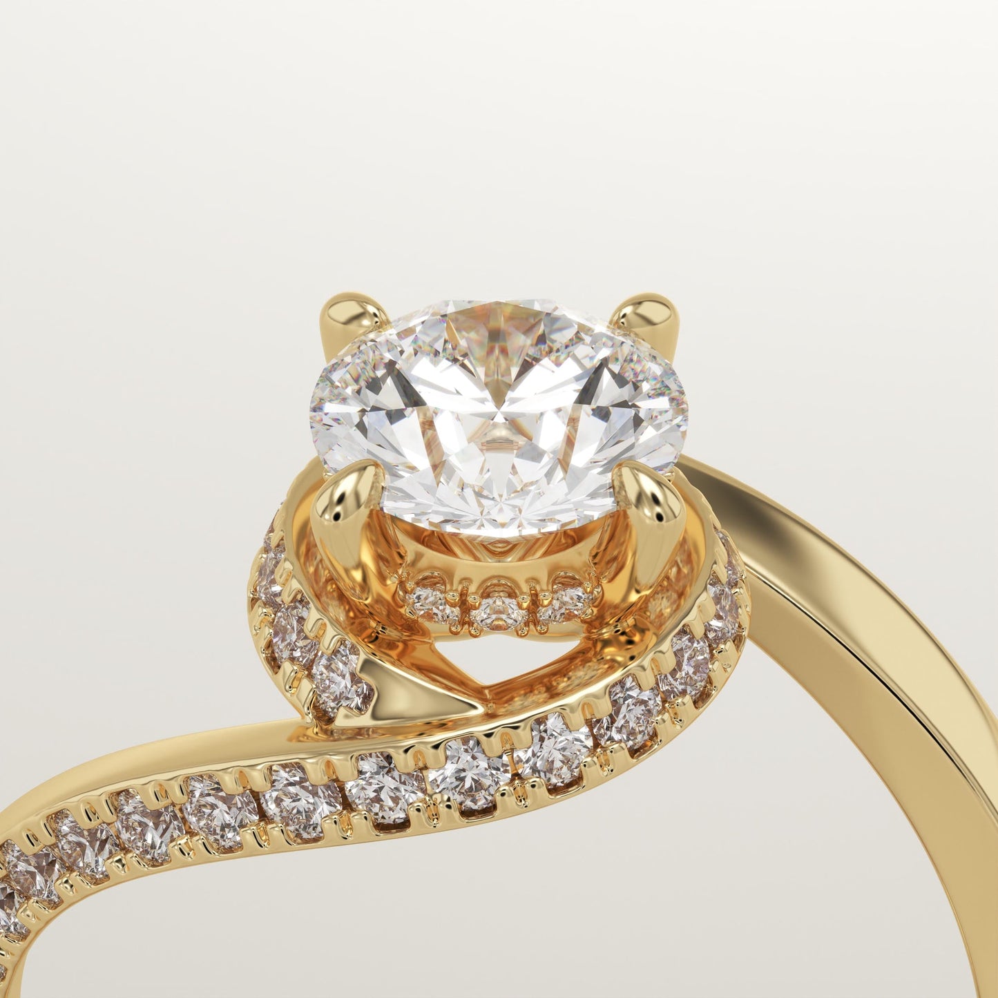 Round Cut Swirl Pave Lab-Grown Diamond Engagement Ring