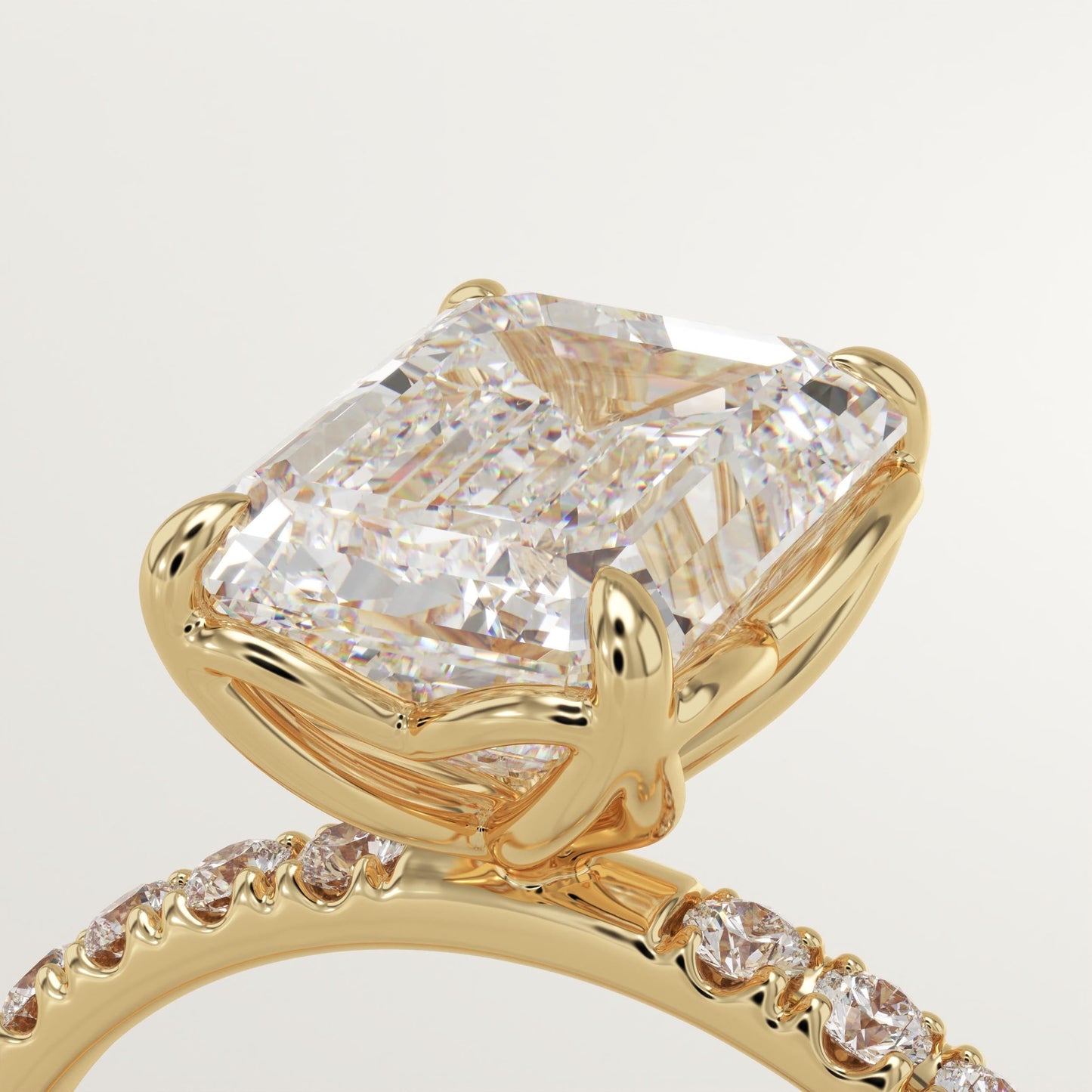 Emerald Cut Pave Lab-Grown Diamond Engagement Ring