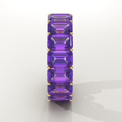 8.91 TCW Emerald Shaped February-Amethyst Birthstone Wedding Band