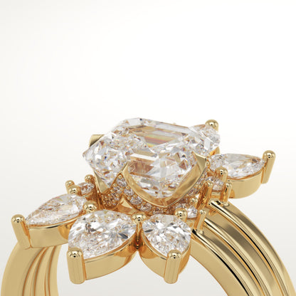 Asscher Cut Cluster Lab-Grown Diamond Bridal Set