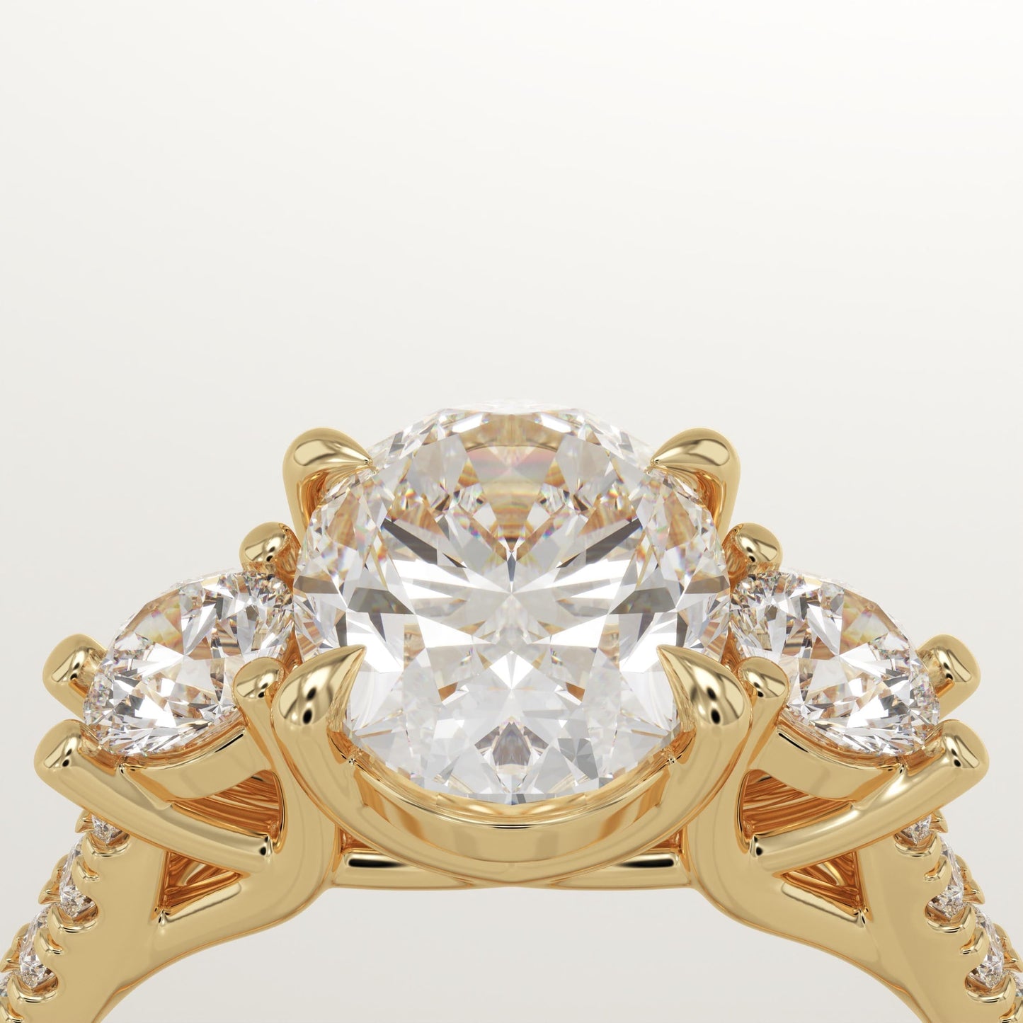 Oval Cut Three Stone & Pave Lab-Grown Diamond Engagement Ring