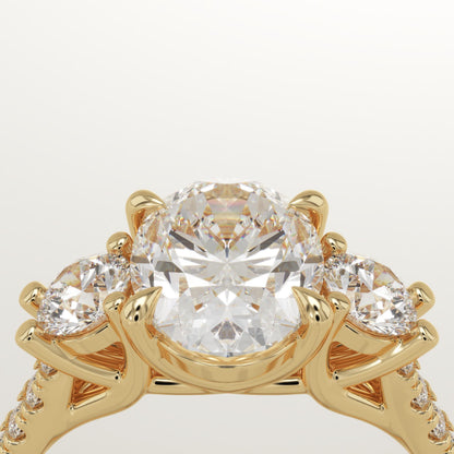 Oval Cut Three Stone & Pave Lab-Grown Diamond Engagement Ring