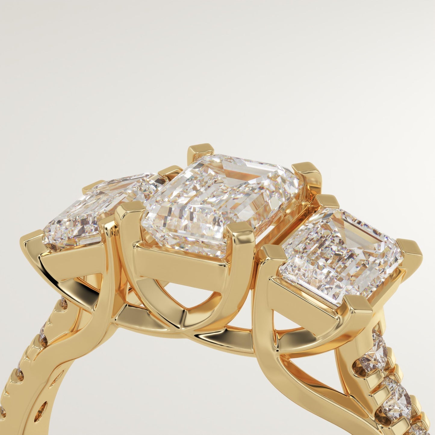 Emerald Cut Three Stone Pave Lab-Grown Diamond Engagement Ring