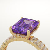 2.56 CT Emerald Cut Hidden Halo & Pave February-Amethyst Birthstone Engagement Ring