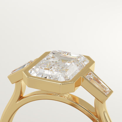 2 CT Emerald Cut Moissanite Three Stone Engagement Ring (US Size 7.25 Ready To Ship)