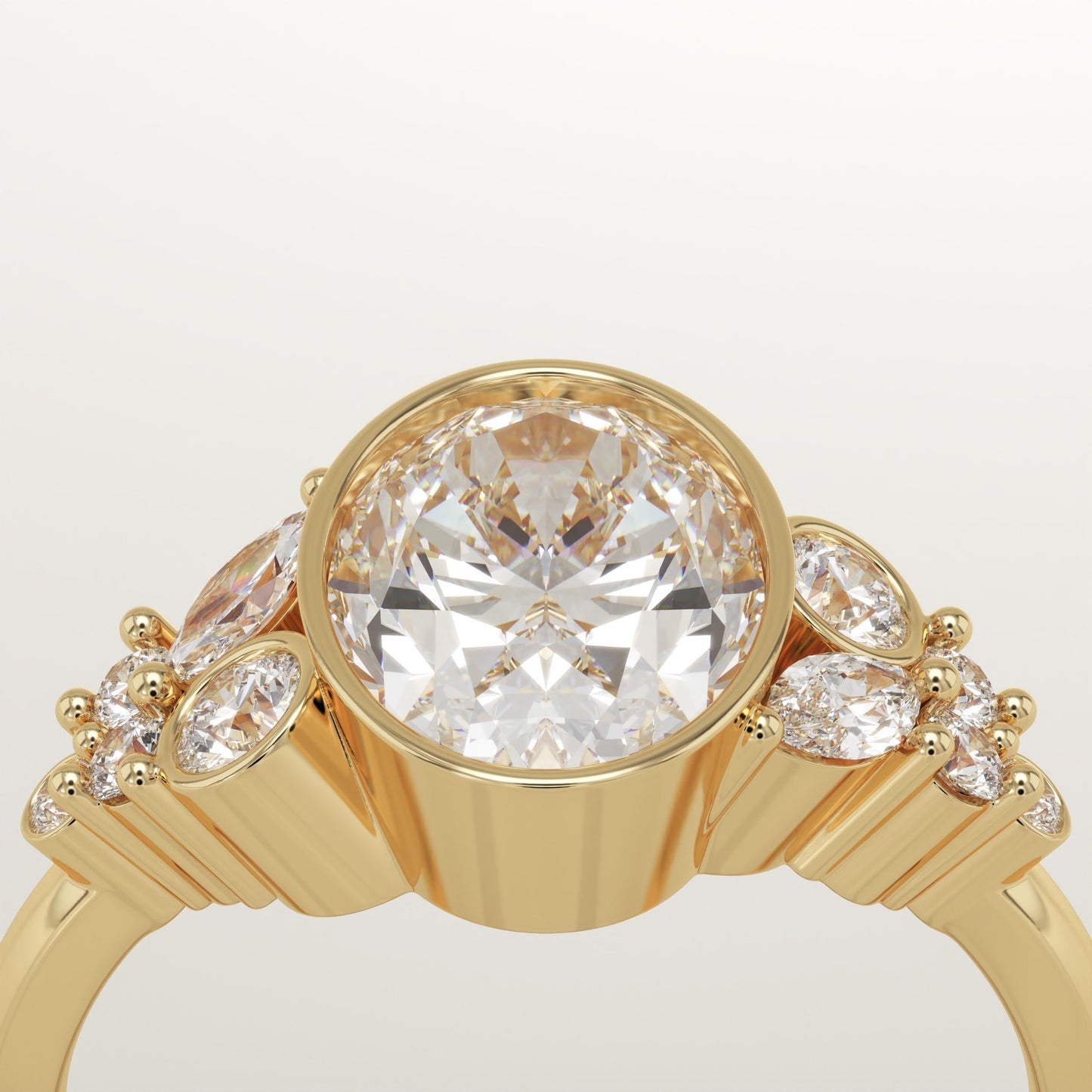 Oval Cut Bezel & Cluster Lab-Grown Diamond Engagement Ring