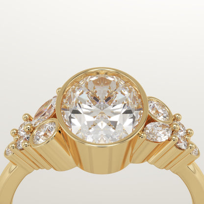 Oval Cut Bezel & Cluster Lab-Grown Diamond Engagement Ring
