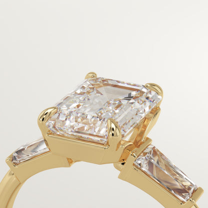 2 CT Emerald Cut Three Stone Moissanite Engagement Ring