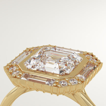 Asscher Cut Cluster Lab-Grown Diamond Engagement Ring