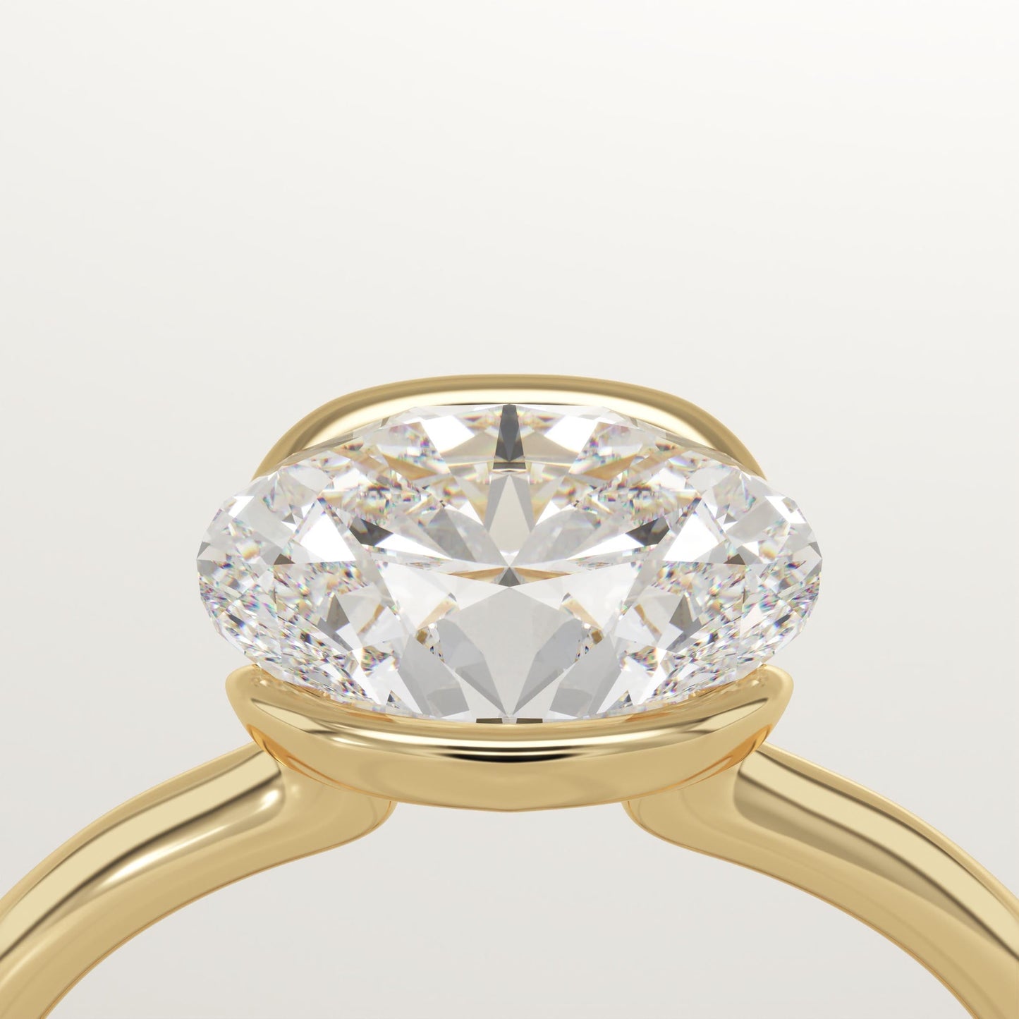 East West Oval Cut Half Bezel Lab-Grown Diamond Engagement Ring
