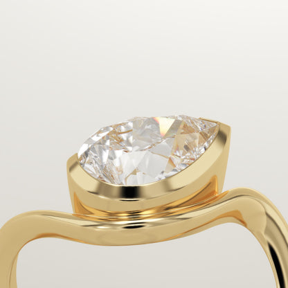 Pear Cut Half Bezel Waved Lab-Grown Diamond Engagement Ring