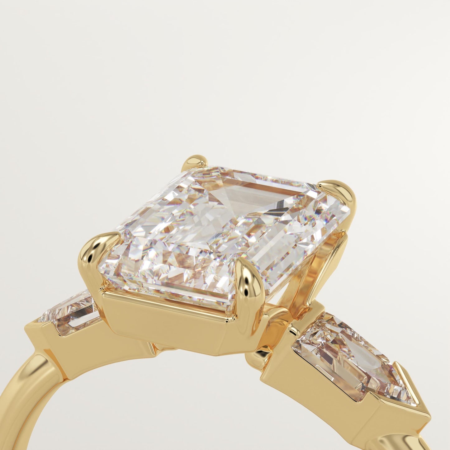 2 CT Emerald Cut Three Stone Moissanite Engagement Ring
