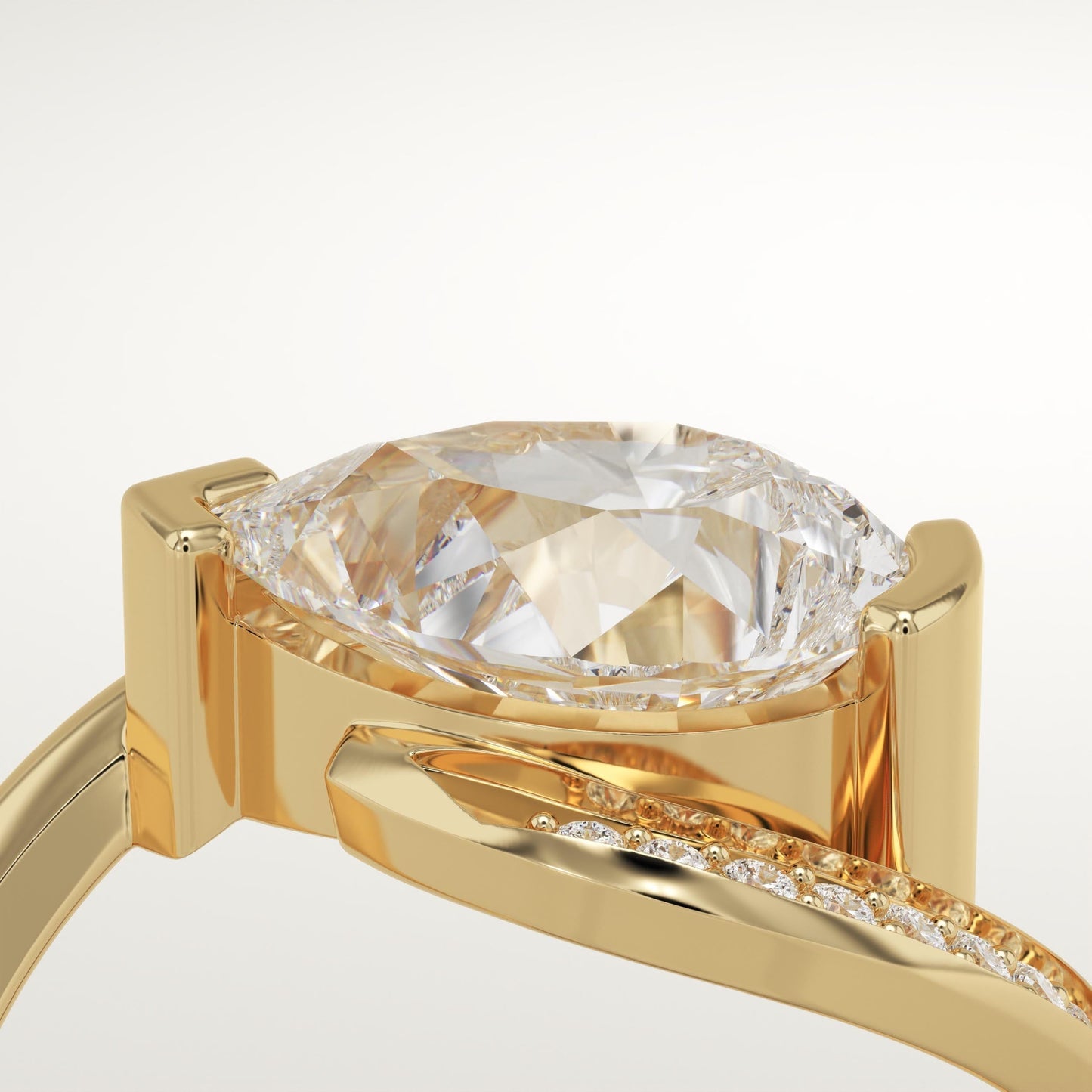 Pear Cut Semi Pave Lab-Grown Diamond Engagement Ring