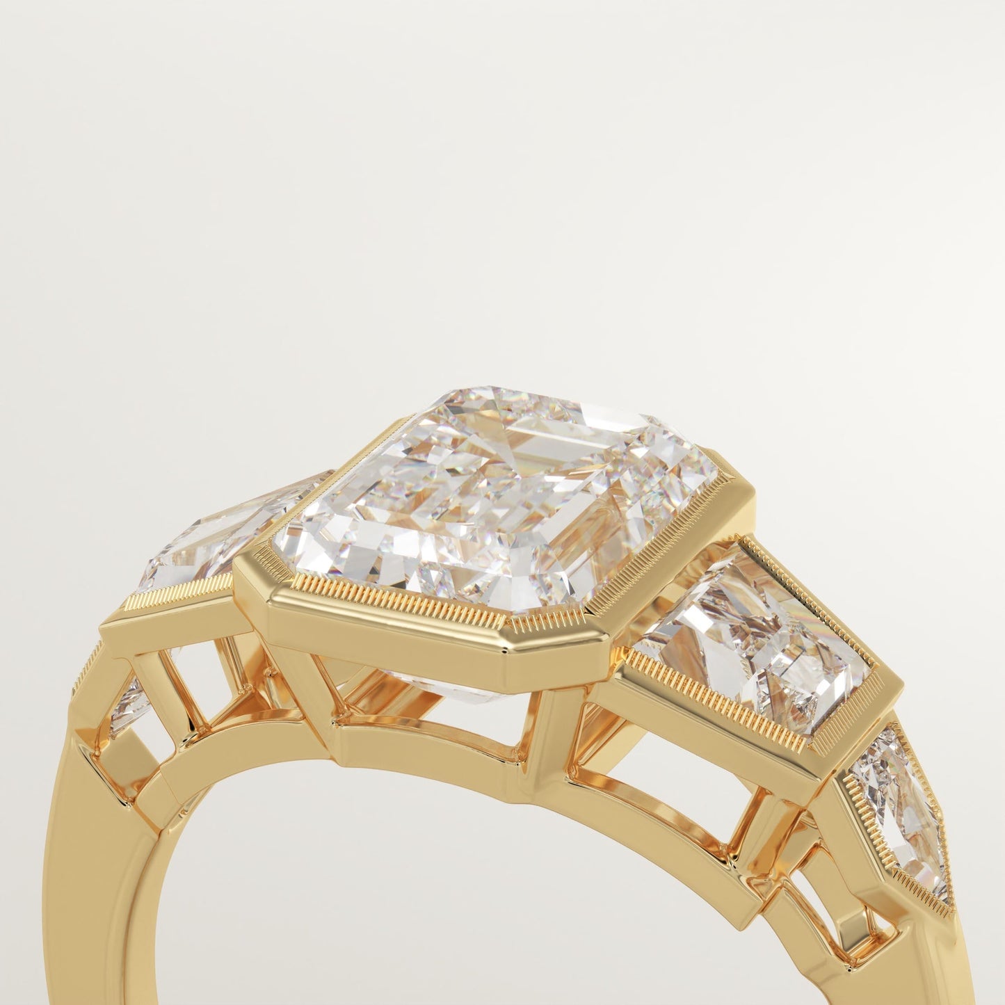Emerald Cut Cluster Bezel Lab-Grown Diamond Engagement Ring