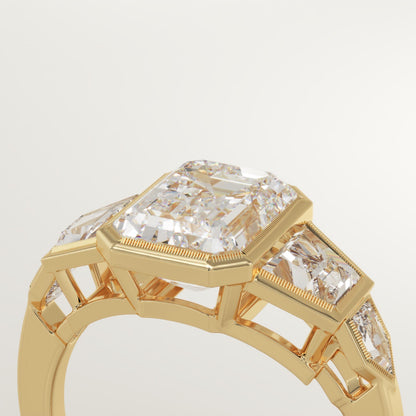 Emerald Cut Cluster Bezel Lab-Grown Diamond Engagement Ring