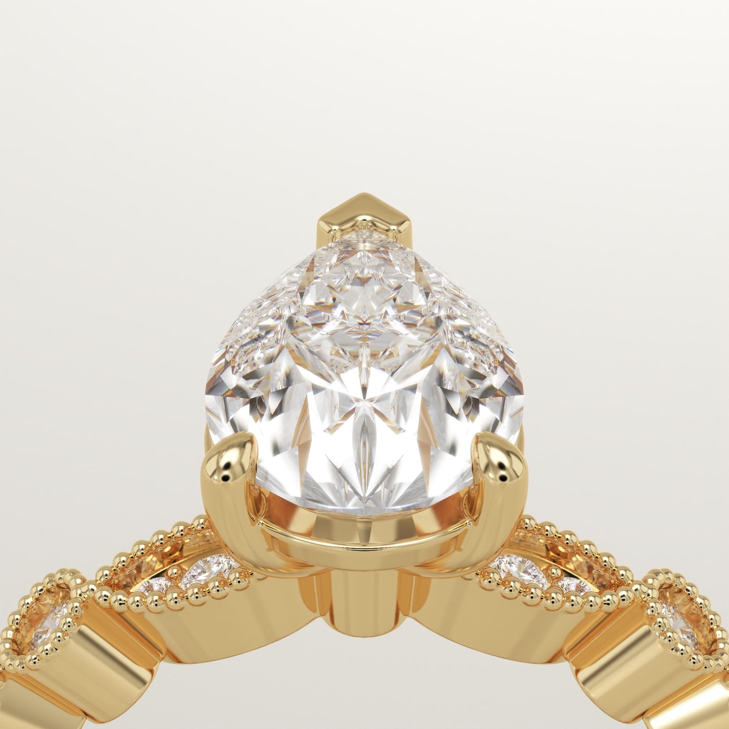 Pear Cut Milgrain Pave Lab-Grown Diamond Engagement Ring