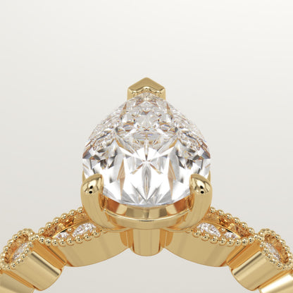 Pear Cut Milgrain Pave Lab-Grown Diamond Engagement Ring