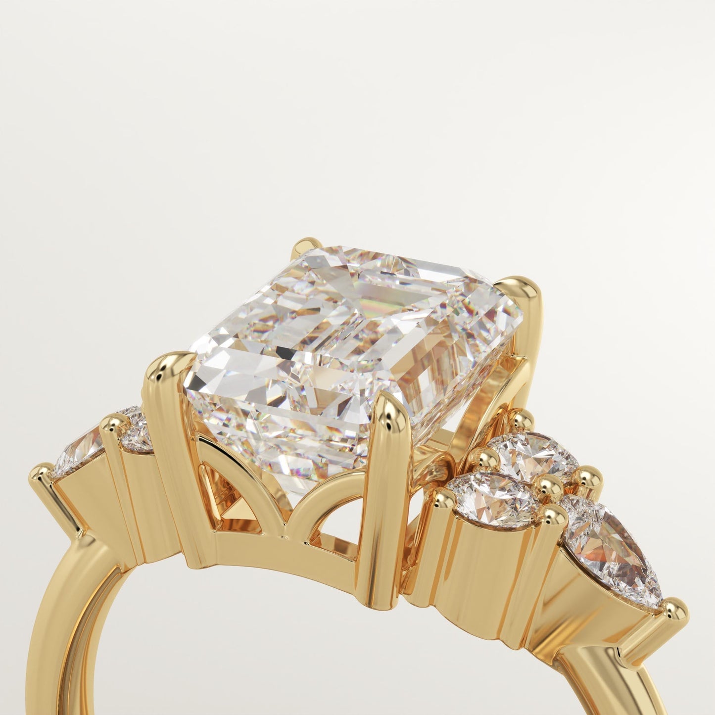 Emerald Cut Cluster Lab-Grown Diamond Engagement Ring