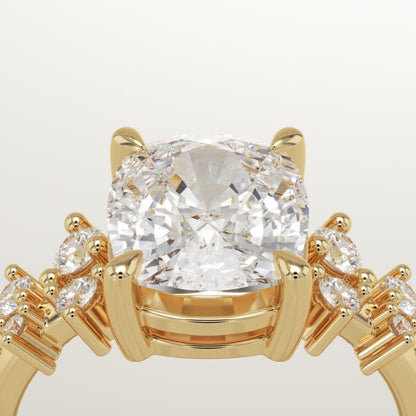 Elongated Cushion Cut Cluster Lab-Grown Diamond Engagement Ring