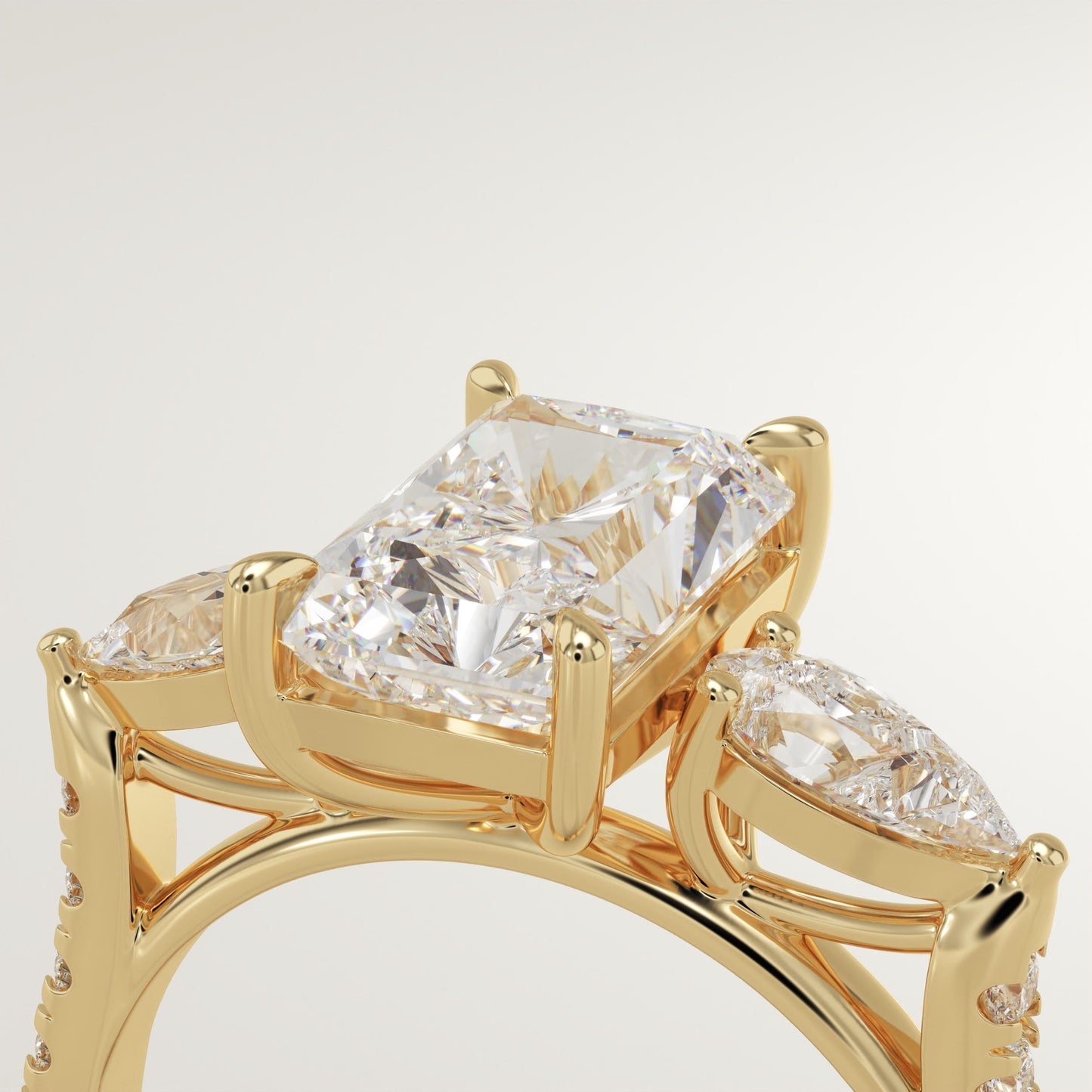 Radiant Cut Three Stone & Pave Lab-Grown Diamond Engagement Ring