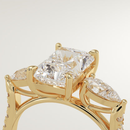 Radiant Cut Three Stone & Pave Lab-Grown Diamond Engagement Ring