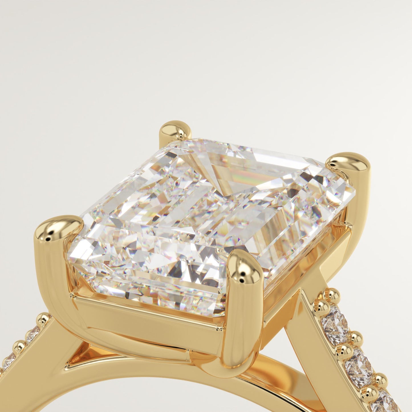 Emerald Cut Pave Cathedral Lab-Grown Diamond Engagement Ring