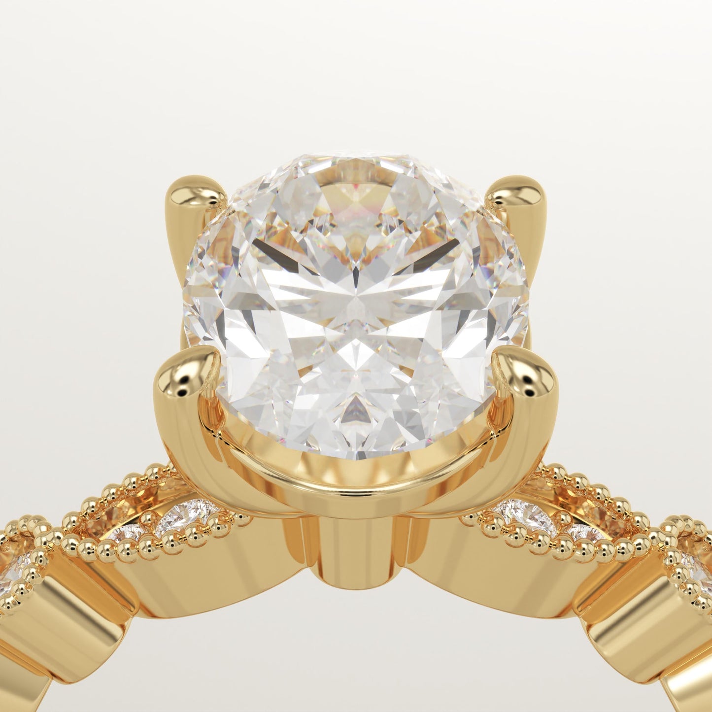 Oval Cut Milgrain Pave Lab-Grown Diamond Engagement Ring