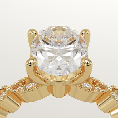 Oval Cut Milgrain Pave Lab-Grown Diamond Engagement Ring