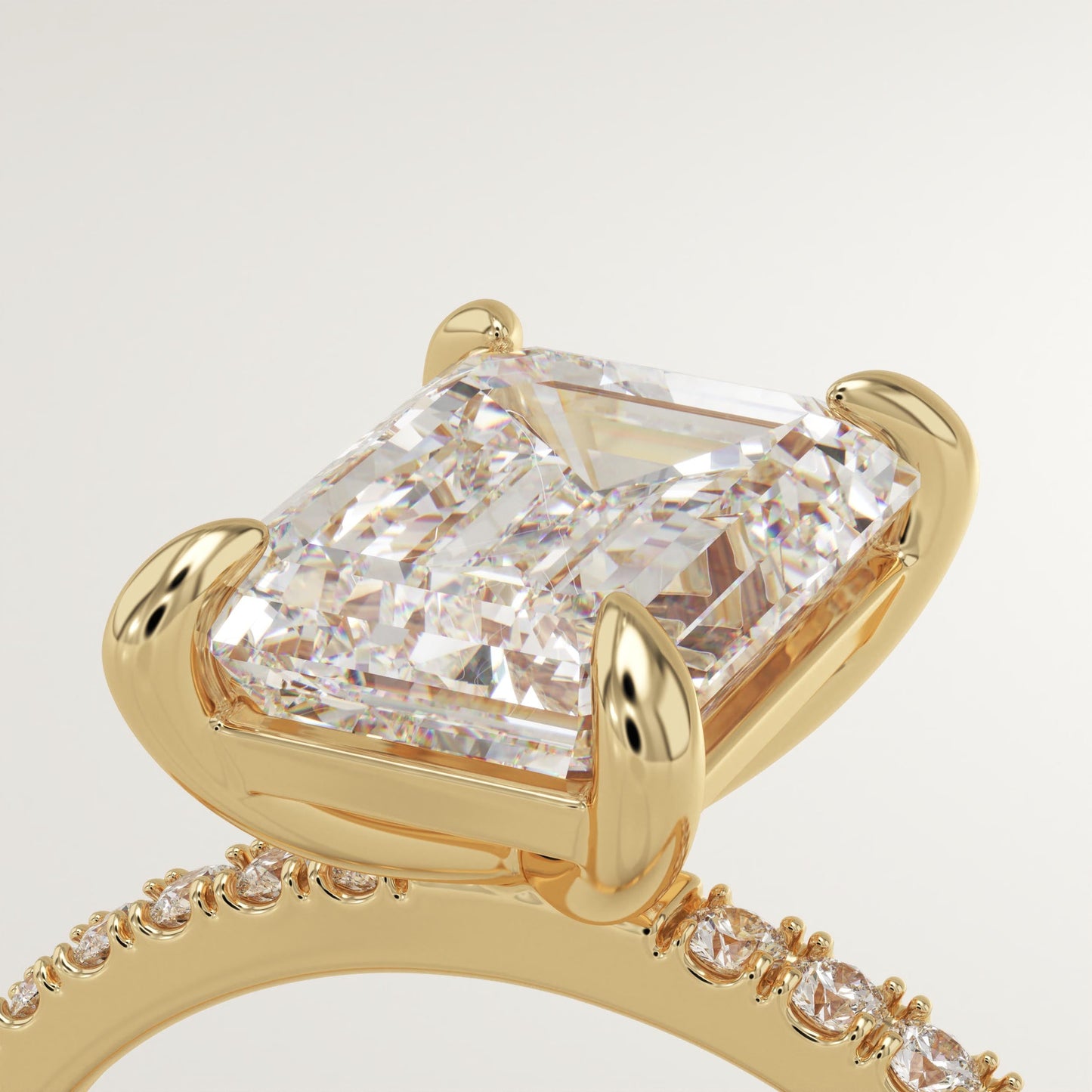 Emerald Cut Pave Lab-Grown Diamond Engagement Ring