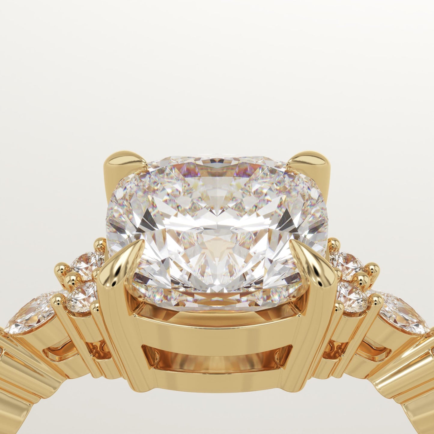 Cushion Cut Cluster Lab-Grown Diamond Engagement Ring