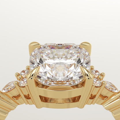 Cushion Cut Cluster Lab-Grown Diamond Engagement Ring
