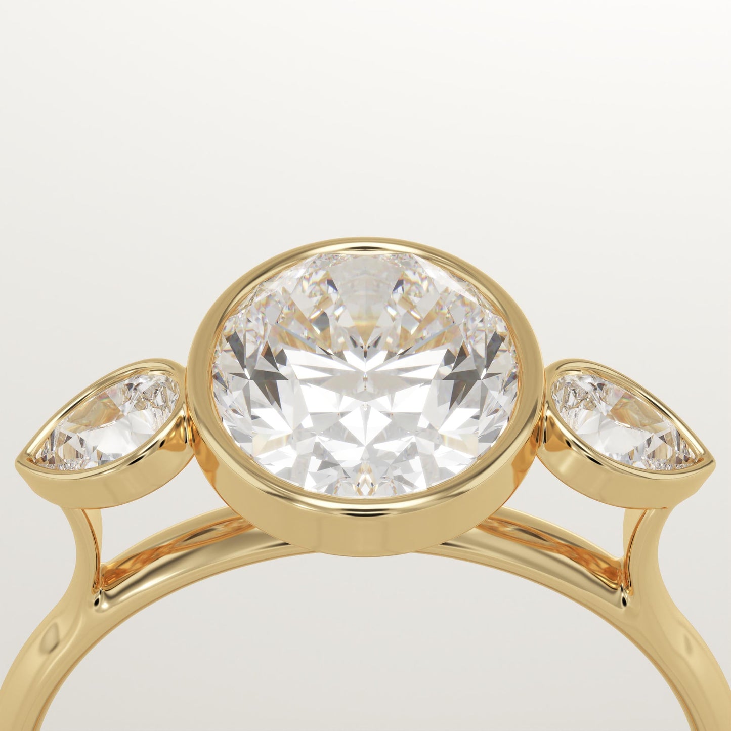 Oval Cut Three Stone Bezel Lab-Grown Diamond Engagement Ring