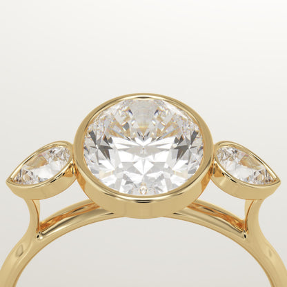 Oval Cut Three Stone Bezel Lab-Grown Diamond Engagement Ring