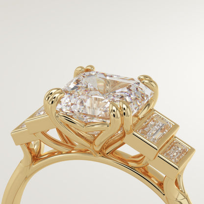 Asscher Cut Cluster Lab-Grown Diamond Engagement Ring