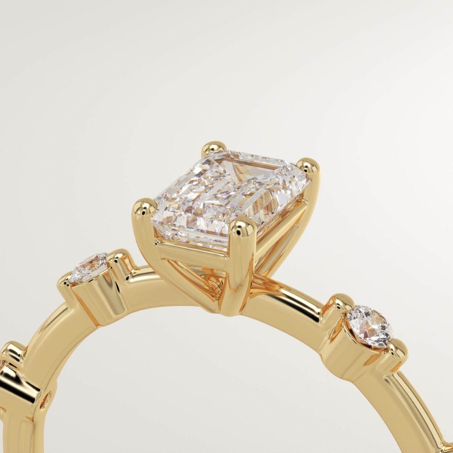 Emerald Cut Dainty Pave Lab-Grown Diamond Engagement Ring