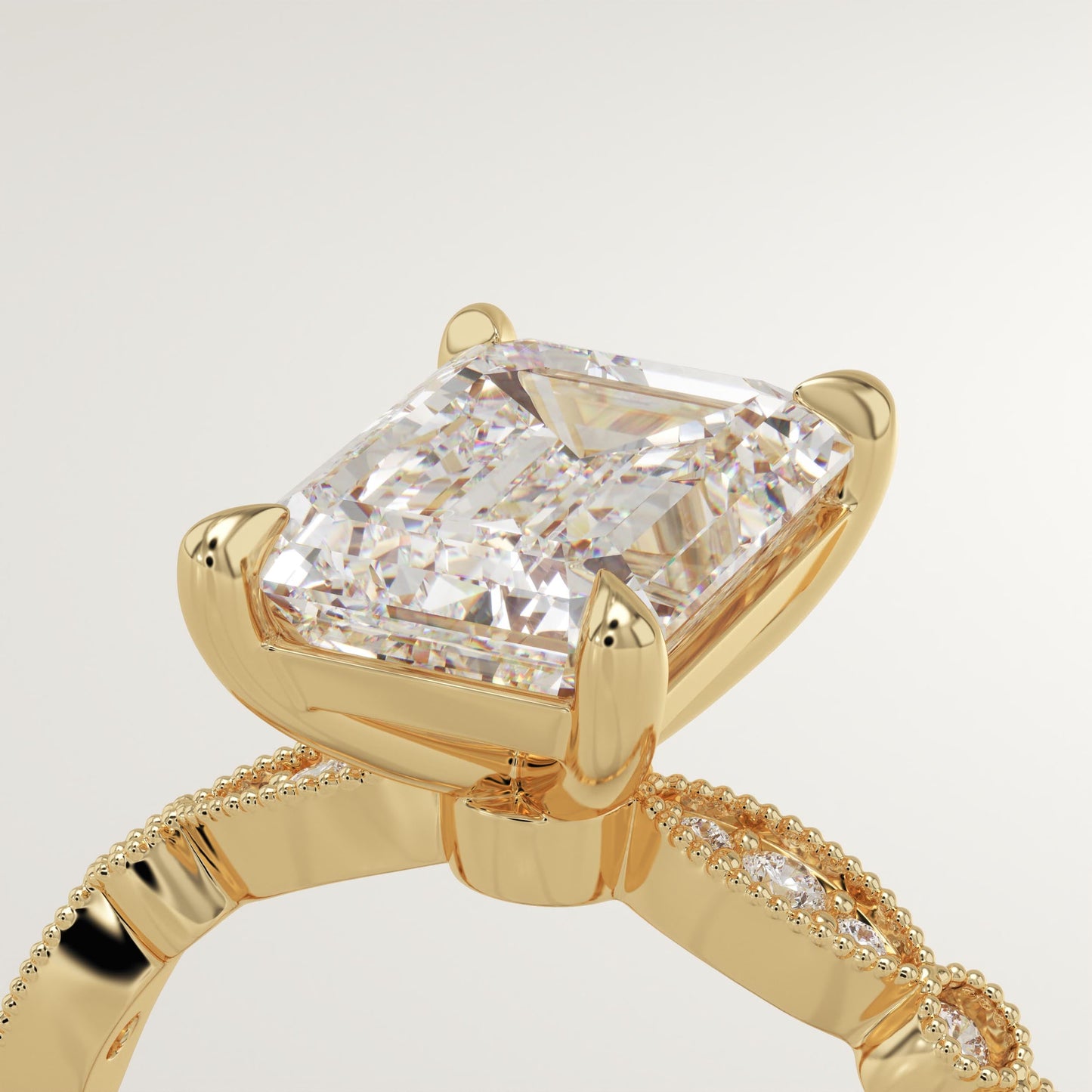 Emerald Cut Milgrain Pave Lab-Grown Diamond Engagement Ring
