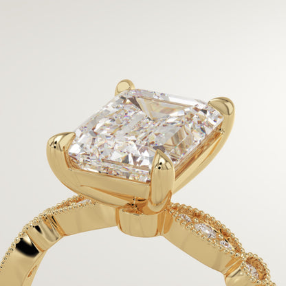 Emerald Cut Milgrain Pave Lab-Grown Diamond Engagement Ring