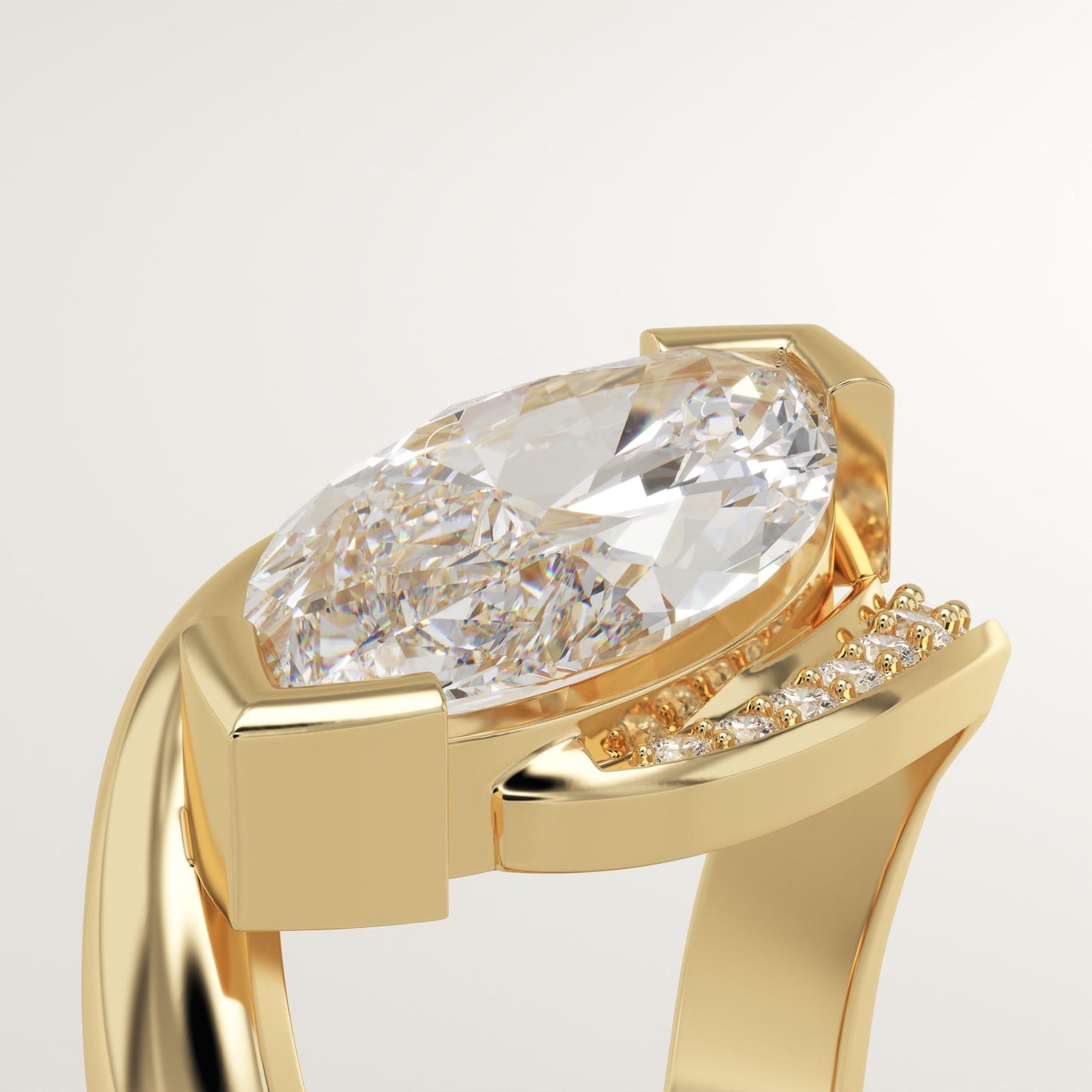 Marquise Cut Semi Pave Lab-Grown Diamond Engagement Ring