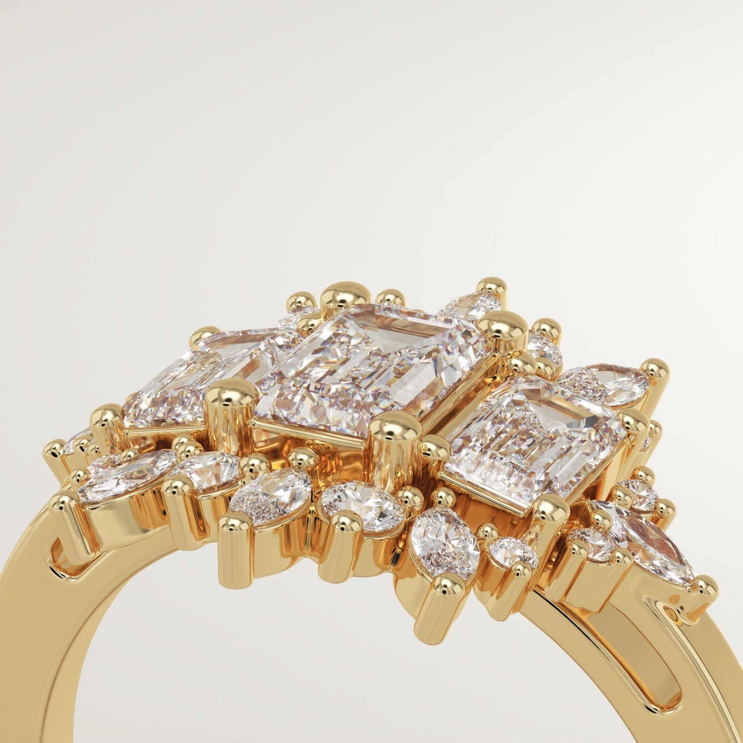 Emerald Cut Cluster Lab-Grown Diamond Engagement Ring