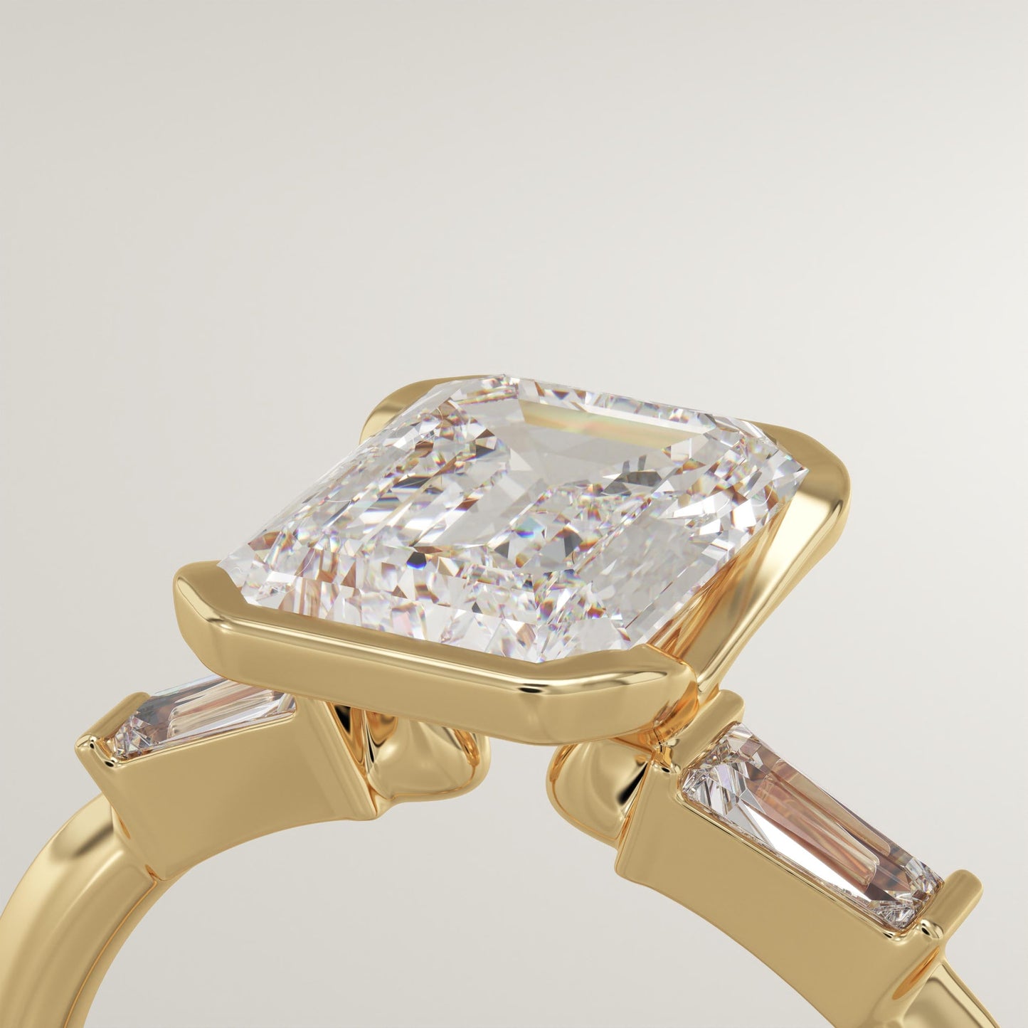 Emerald Cut Three Stone Half Bezel Lab-Grown Diamond Engagement Ring