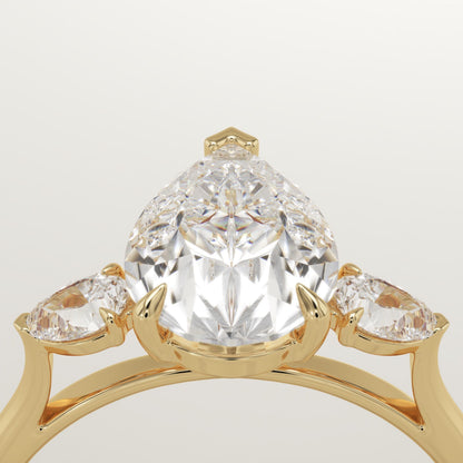 Pear Cut Three Stone Lab-Grown Diamond Engagement Ring
