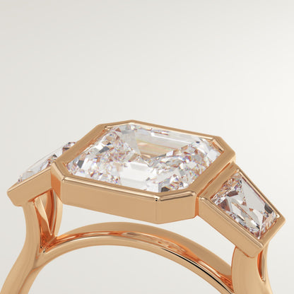 Asscher Cut Three Stone Bezel Lab-Grown Diamond Engagement Ring