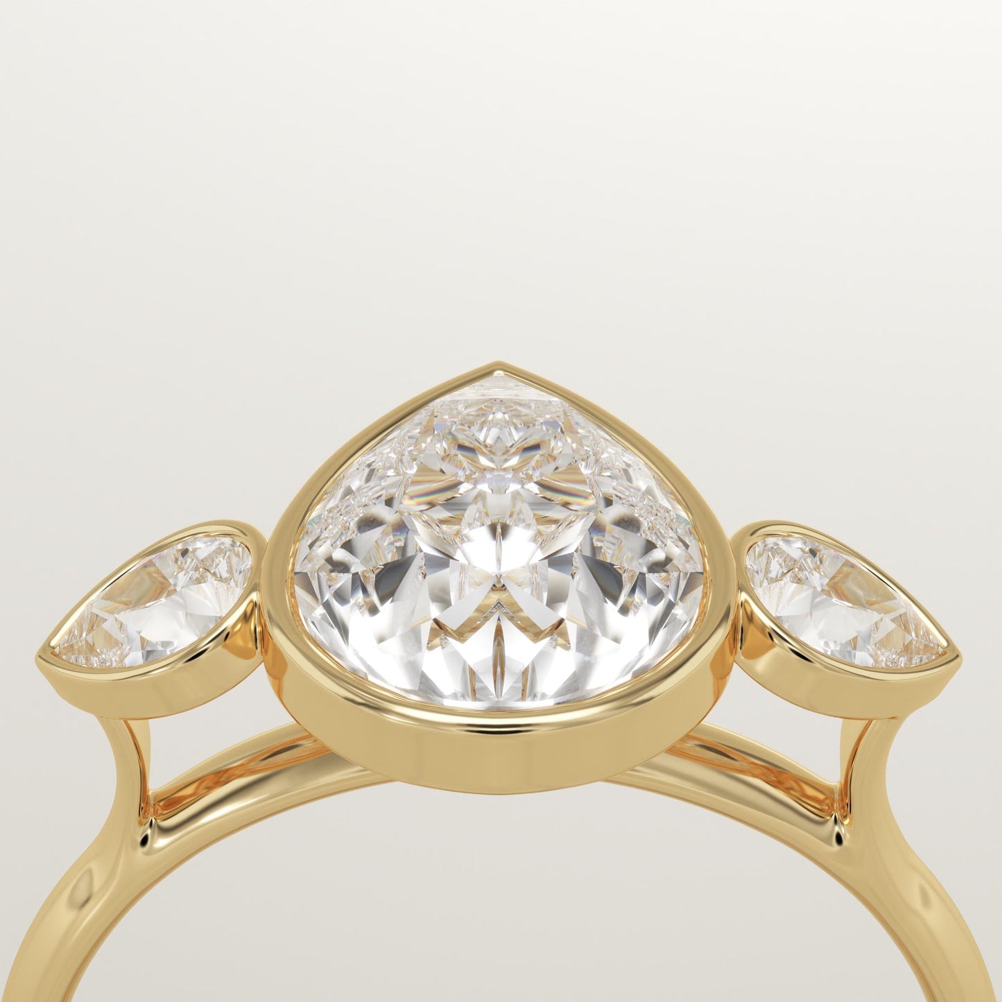 Pear Cut Three Stone Bezel Lab-Grown Diamond Engagement Ring