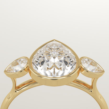 Pear Cut Three Stone Bezel Lab-Grown Diamond Engagement Ring