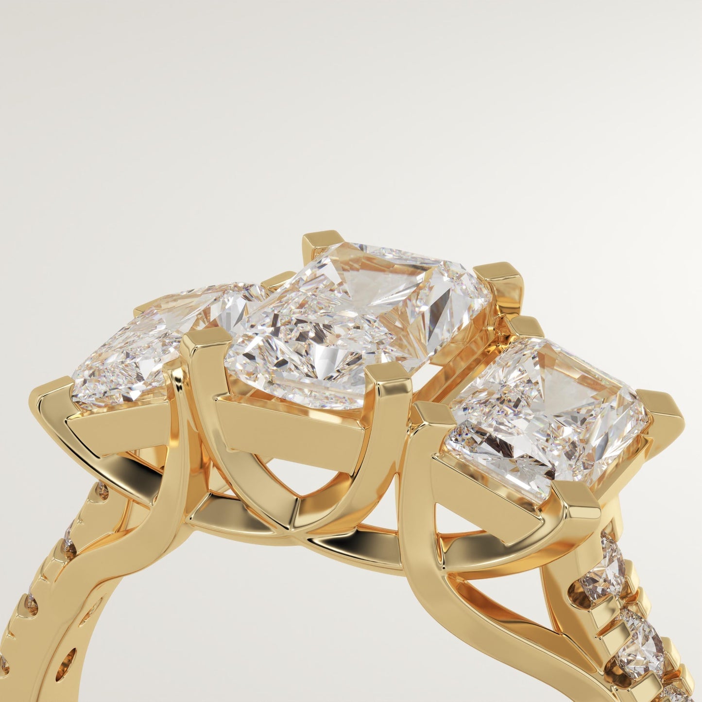 Radiant Cut Three Stone Pave Lab-Grown Diamond Engagement Ring
