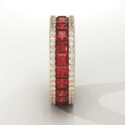 4.52 TCW Princess & Round Shaped January-Garnet Birthstone Wedding Band